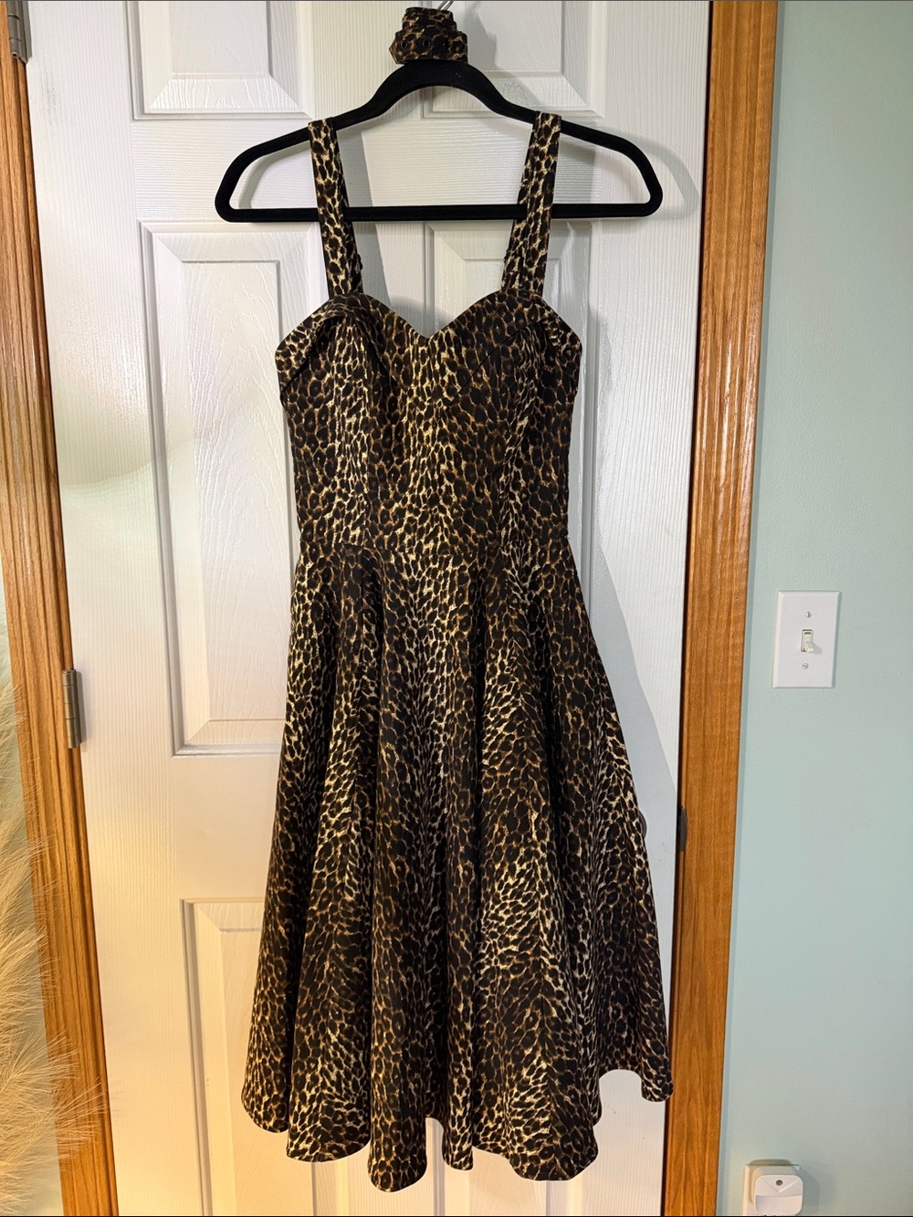 Vixen by Micheline Pitt Leopard Print Midi Dress in Brown and Black
